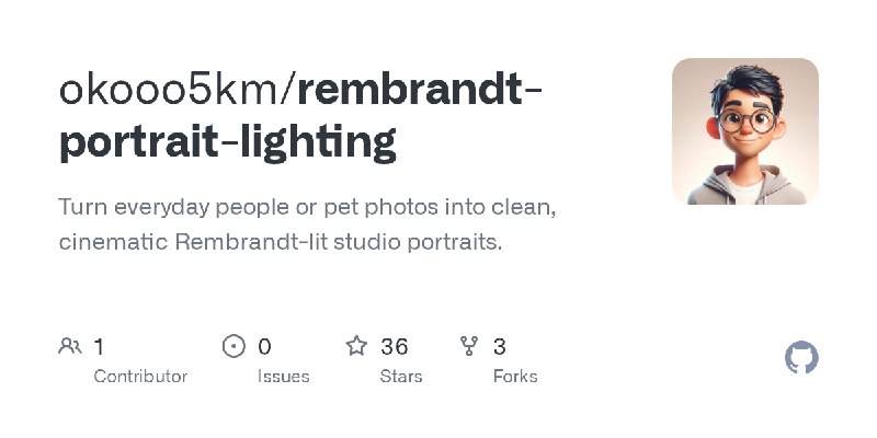 GitHub - okooo5km/rembrandt-portrait-lighting: Turn everyday people or pet photos into clean, cinematic Rembrandt-lit studio portraits.